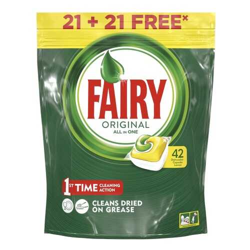 Капсулы для посудомоечной машины Fairy Original All In One Лимон 21+21 (42 штуки) в Фамилия