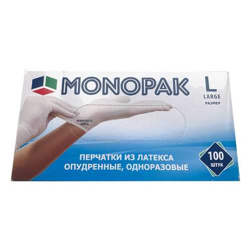 Перчатки Monopak виниловые опудренные белые L 100 шт 50 пар в Фамилия
