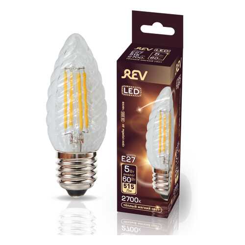 Лампа светодиодная REV FILAMENT свеча витая TC37 E27 5W, 2700K, DECO Premium, теплый свет в Фамилия