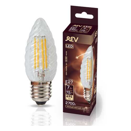 Лампа светодиодная REV FILAMENT свеча витая TC37 E27 7W, 2700K, DECO Premium, теплый свет в Фамилия