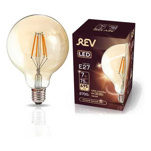 Лампа светодиодная REV VINTAGE Filament шар G95 E27 7W, 2700K, DECO Premium, теплый свет в Фамилия