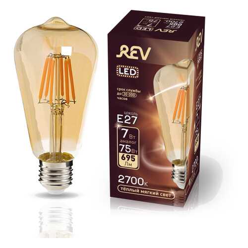 Лампа светодиодная REV VINTAGE Filament ST64 E27 7W, 2700K, DECO Premium, теплый свет в Фамилия