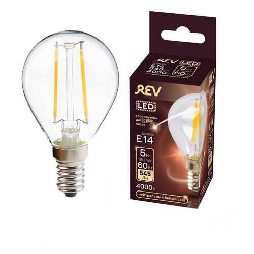 Лампочка светодиодная FILAMENT, шар E14 5W 4000K DECO Premium нейтральный свет в Фамилия