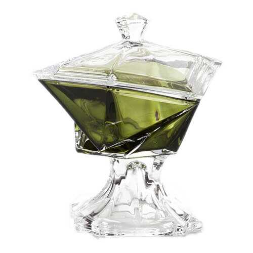 Конфетница на ножке с крышкой Crystalite Bohemia 23,5см, цвет хаки в Фамилия