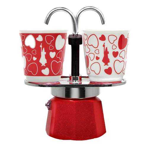 Набор Bialetti Bicchierini кофеварка мини экспресс на 2 порции и 2 чашки, сердечки в Фамилия